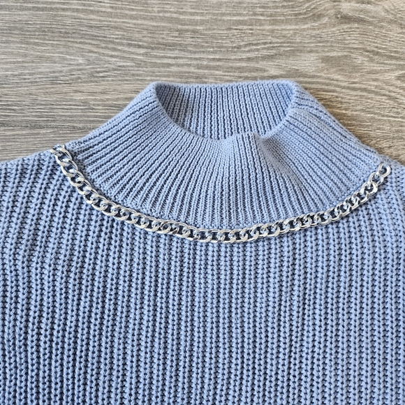 Missguided Powder Blue Mock Neck Knit Sweater with Chain Link Trim - Picture 5 of 13